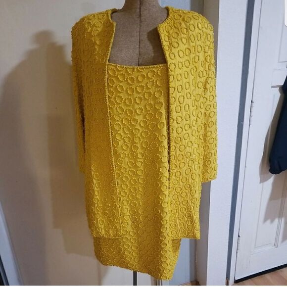 VTG 80'S He-Ro Black Tie Heavily Beaded Yellow Evening Gown/DRESS 2 PC szVTG 80' - Picture 4 of 11